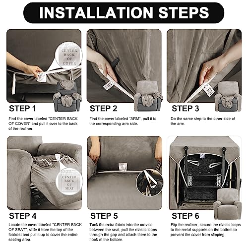 Velvet Recliner Chair Covers - 4-Piece Non-Slip Protector Set