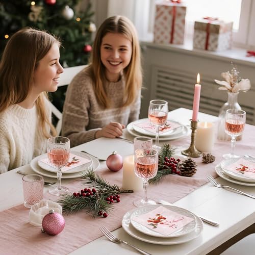 Martini Santa Christmas Cocktail Napkins 25 Pcs, Pink 3-Ply, Cheers Design