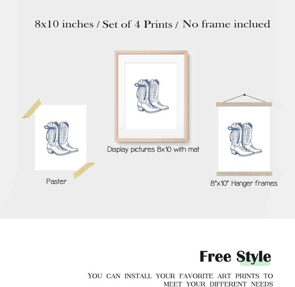 XYDEG Blue Bow Room Decor - Aesthetic Coastal Cowgirl Posters for Teen Girls | Set of 4, 8x10 Unframed