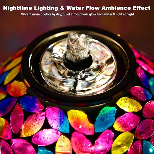 10-Inch Mosaic Glass Orb Water Fountain with Light for Indoor and Outdoor