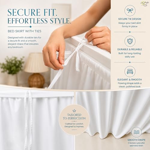 Twin XL Bed Skirt 32 Inch Drop - Wrap Around Ruffled Microfiber Dust Ruffle