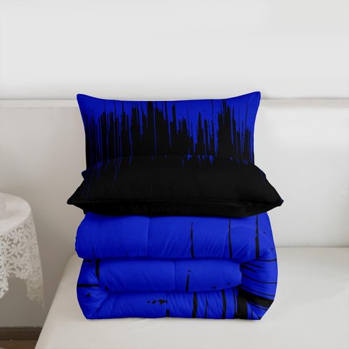Feelyou Kids Blue Black Comforter Set Full Size Ombre Stripes Bedding Set Set for Boys Teens Decor Abstract Art Comforter Modern Design Duvet Set Bedroom Geometric Quilt Set 3Pcs