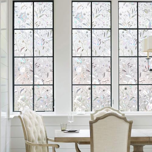 Rainbow Privacy Window Film - Stained Glass Static Cling (17.5" x 78.7")