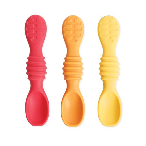 Bumkins Baby Utensil Set - Soft Silicone Trainer Spoons for Self-Feeding | 3-Pack in Red & Yellow
