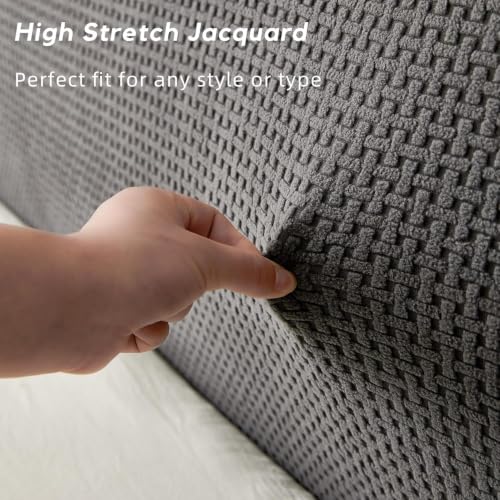 King Headboard Cover - Stretch Jacquard Slipcover, Grey