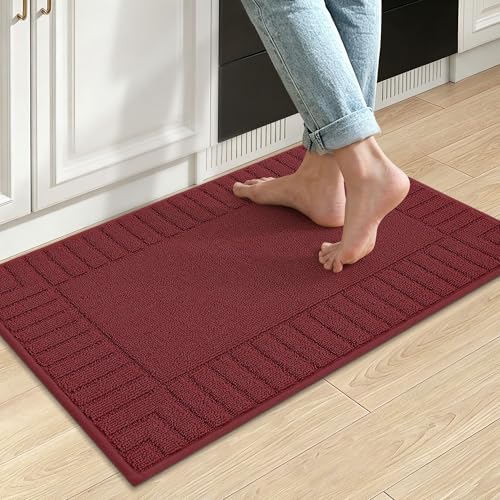 Non-Slip Kitchen Rug 20"x30" - Washable Absorbent Burgundy Floor Mat