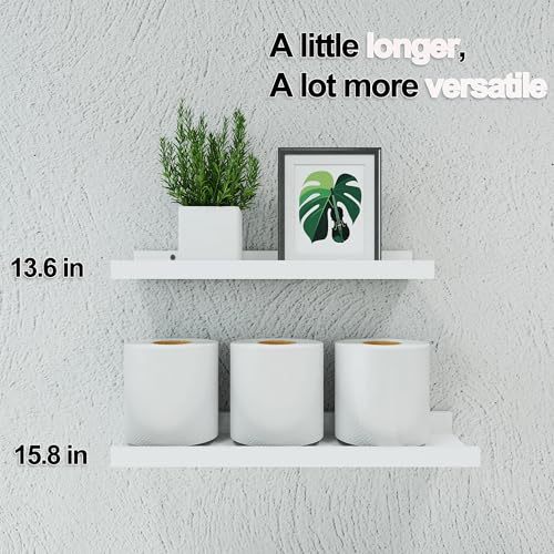 White Floating Shelves with Lip Set of 2 - 14-Inch Picture Ledge Wall Shelves