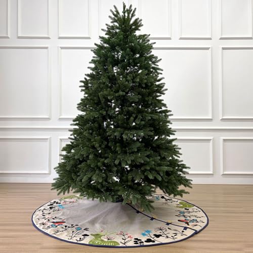 Starry Dynamo 60-Inch Woodland Creatures Embroidered Christmas Tree Skirt, Linen Texture