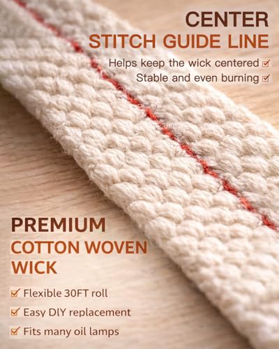 1/2 Inch x 30 Ft Flat Cotton Oil Lamp Wick for Lanterns and Oil Lamps