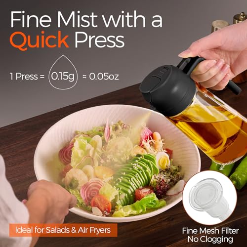 2-in-1 Glass Olive Oil Sprayer and Pour Dispenser Bottle for Cooking (16 oz)