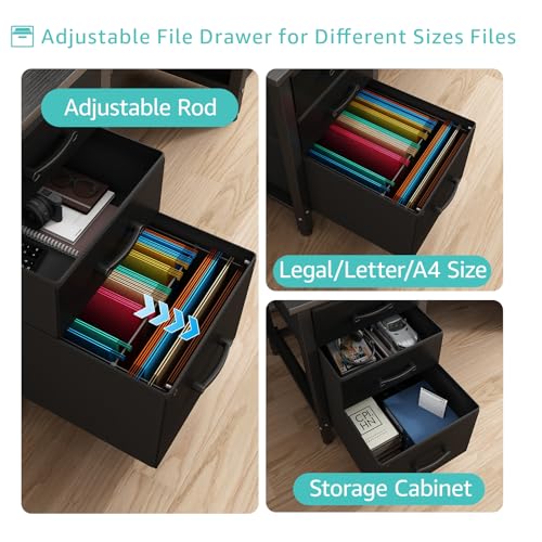 47-Inch Reversible Computer Desk with File Cabinet & Storage Drawers