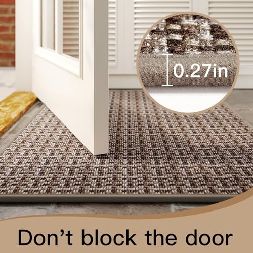 Indoor Front Door Mat, 24"x35" Non-Slip Washable Entryway Rug, Brown