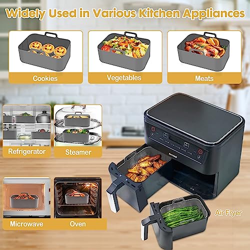 ZXZMZT Reusable Silicone Air Fryer Liners 10QT Grey - 8.46 x 5.9 inch, 2 Pack for Ninja DZ550/DZ401