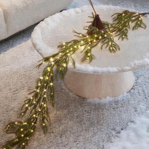 Norfolk Pine Garland with Lights - 6FT Lighted Holiday Decor with Timer & USB Power