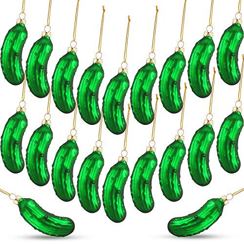 Willbond Green Glass Christmas Pickle Tree Ornament - 20 Pieces Holiday Decorations