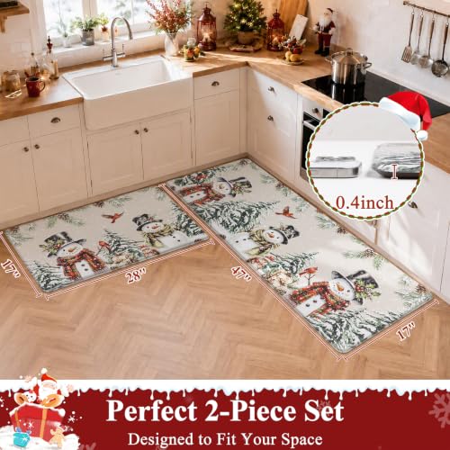 U'Artlines Christmas Snowman & Tree Anti-Fatigue Kitchen Rugs Set of 2