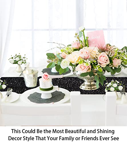 Black 14x108in Sequin Table Runner - Sparkly Wedding / Halloween Decor (Variation: Black) ShiDianYi