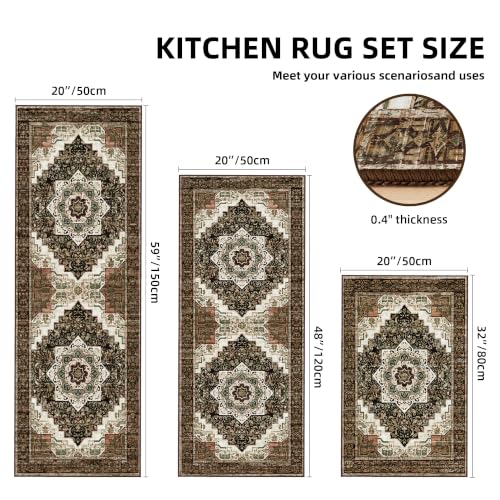 3-Piece Boho Kitchen Rug Set, Non-Slip Washable Floor Mats for Kitchen