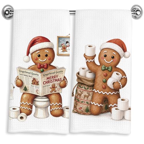 Gingerbread 02-set of 2 Funny 16x24in Hand Towels | YXYBF Decorative Waffle Textured