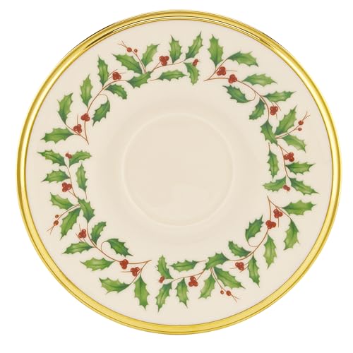 Lenox Holiday Tea Saucer - Christmas Holly & Berry Porcelain with Gold Trim