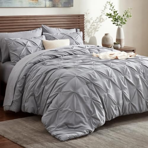 Bedsure King Size Comforter Set Grey - 7-Piece Bed in a Bag