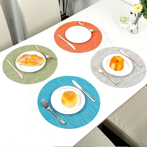 LivebyCare Set of 6 Orange Round Woven Heat-Resistant Placemats 13.8 Inch