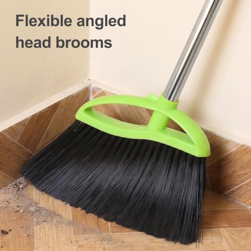 Soft Bristle Angled Indoor Broom with Long Handle for Hardwood Floors
