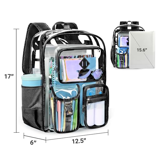 17-Inch Clear Backpack Heavy Duty Transparent Bookbag for School & Work