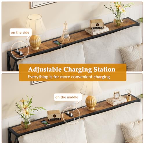 55-Inch Narrow Console Table with Charging Station and USB Ports, Brown