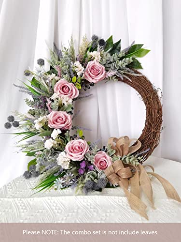 Pink Roses Artificial Flowers Set - 21 Faux Floral Bouquets for DIY Wedding & Home Decor