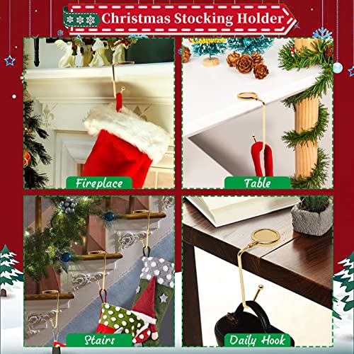Non-Slip Christmas Stocking Holders for Mantle - 6 Pack Gold Metal Hooks