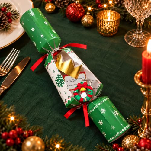 12 Pack Christmas Snowflake Crackers No Snap with Surprise Prizes - Holiday Party Favors