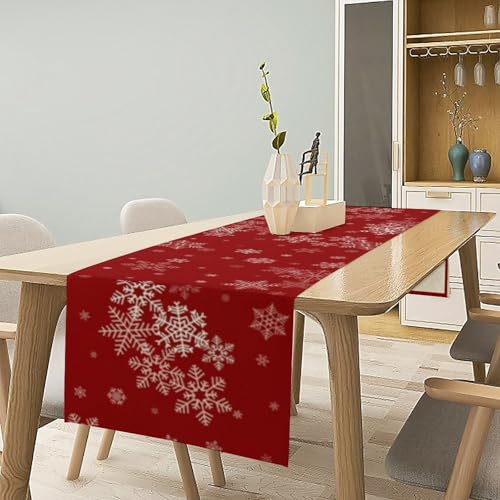 YSWOW Christmas 13x70in Table Runner - Burlap Cotton Linen Snowflake Holiday Decor