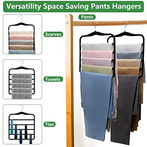 3-Pack Velvet Pants Hangers Space Saving 5-Tier Trouser Racks