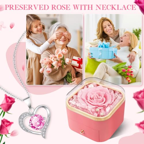 Preserved Real Rose and Heart Necklace Gift Box for Anniversary Birthday