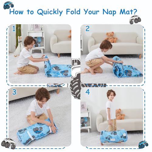Softan Extra Large Toddler Nap Mat with Removable Pillow & Minky Blanket