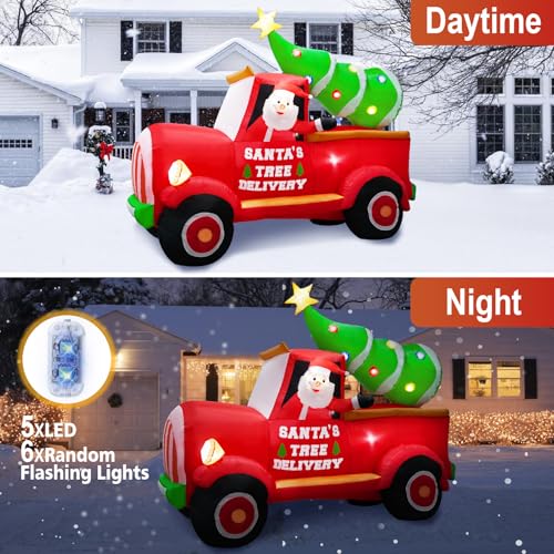 7Ft Christmas Inflatable Santa Driving Truck with Lights, Yard Decoration