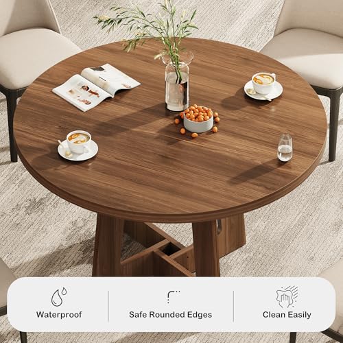 43-Inch Round Dining Table for 4, Walnut Brown Wooden Kitchen Table