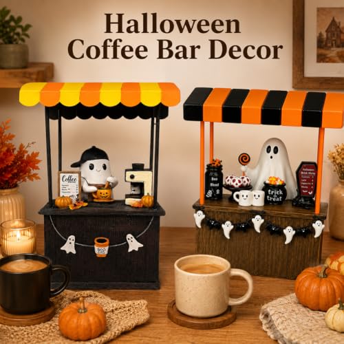 Halloween Ghost Coffee Cart Resin Figurine Tabletop Fall Home Decor