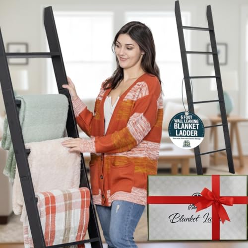 6-Tier Wall Leaning Blanket Ladder, 5ft 8in Decorative Quilt Rack
