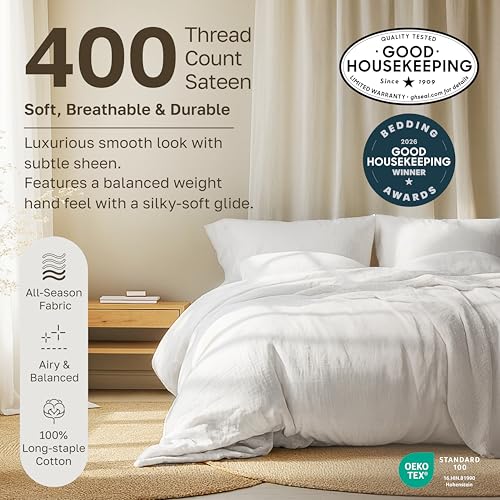 California Design Den Queen Cotton Bed Sheets Set, White 400 Thread Count