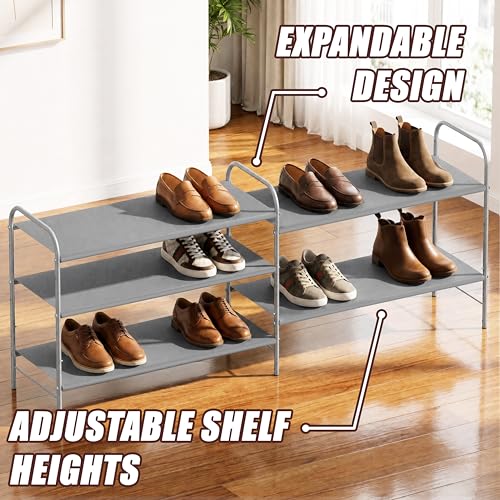 3-Tier Shoe Rack Storage Organizer, Compact Entryway Shoe Shelf, Grey