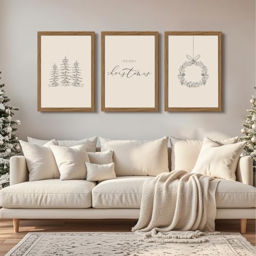 Christmas Prints 16x24 Inch Wood Framed Set of 3 Canvas Wall Art Baccone