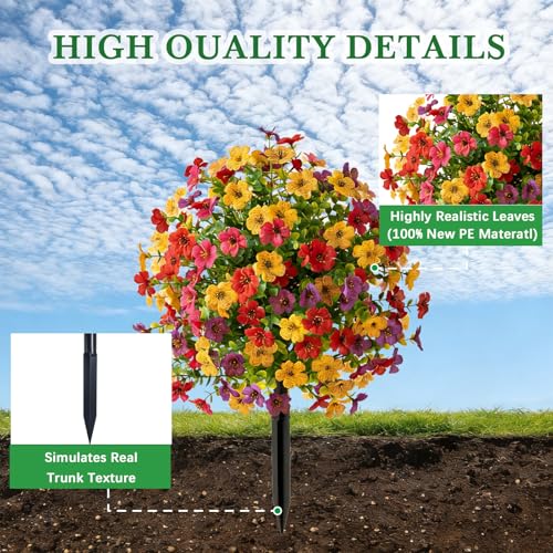 2-Pack Artificial Violet Topiary Trees, UV-Resistant Faux Garden Shrubs