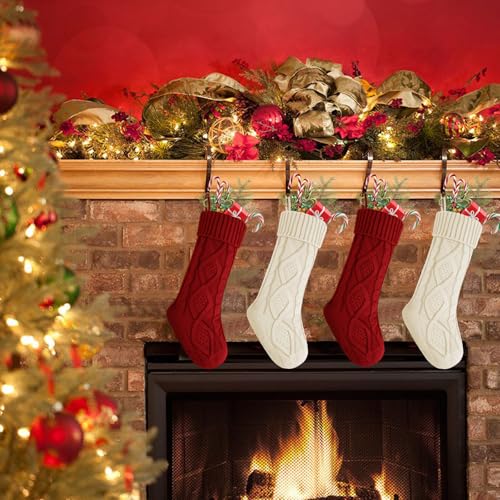 Large 18-Inch Knitted Christmas Stockings, 2-Pack Farmhouse Holiday Decor