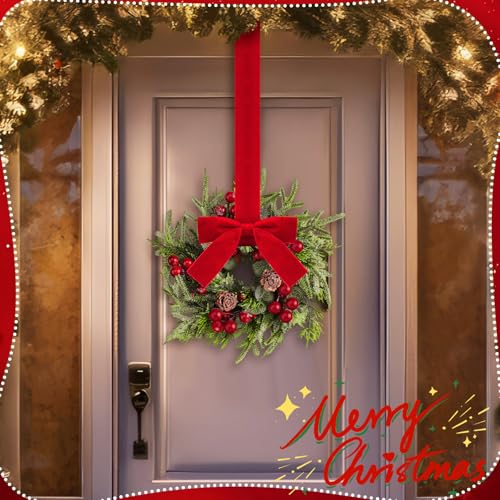 Dingion 18 Pcs Mini Christmas Wreath Set for Kitchen Cabinets - Pine Berries Snowy Decor