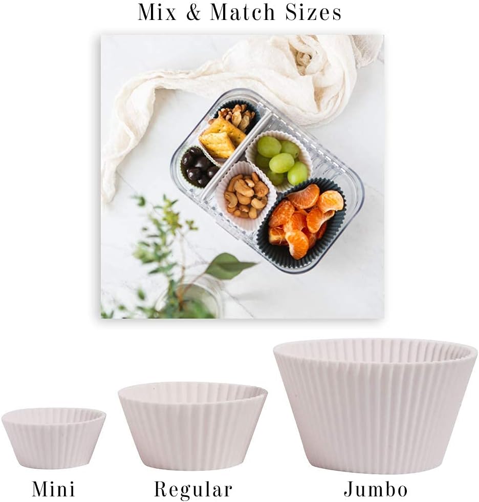 Skiennix Reusable Silicone Baking Cups - BPA-Free Muffin Liners | 12 Pack in White, Blue, Green