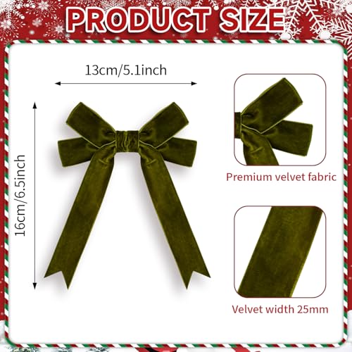 Olive Green Velvet Ribbon Bow 10 pcs 5x6.5 in for Gift Wrapping, Wreaths & Decor