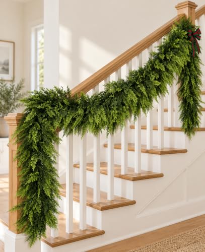 LAOWUJA 9FT Artificial Christmas Cedar Garland Real Touch Pine Greenery – 9FT / 1