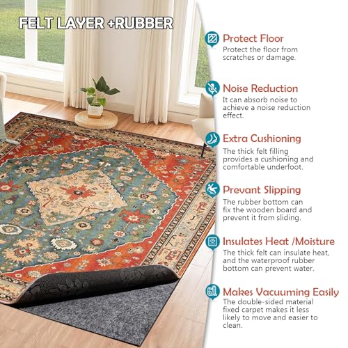 9x12 Ft Waterproof Rug Pad - Non-Slip Felt and TPR Carpet Underlay